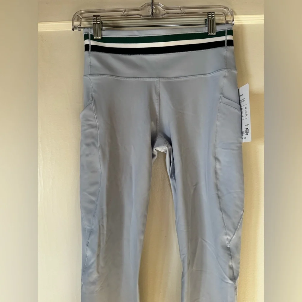 Light Gray High-Waist Leggings with Stripe Waistband